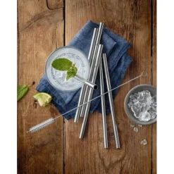 Bar- & Weinzubehör | WMF Baric Trinkhalm-Set Cromargan®, 18 cm, 6-teilig plus mit Reinigungsbürste