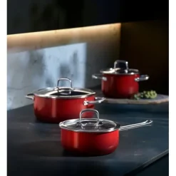 Töpfe | WMF Fusiontec Compact Kochtopf mit Glasdeckel, 18 cm, Red