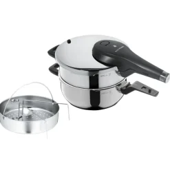 Schnellkochtöpfe | WMF Perfect Premium One Pot Schnellkochtopf-Set mit Dampfgareinsatz, 22 cm, 4,5 und 3,0 Liter, stapelbar